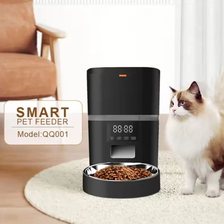 4L Button Automatischer Futterspender für Haustiere, Smart 5V USB, automatischer Katzenfutterspender, Smart Control Pet Feeder für Katzen, Hunde, Trockenfutter, Edelstahlschale Image