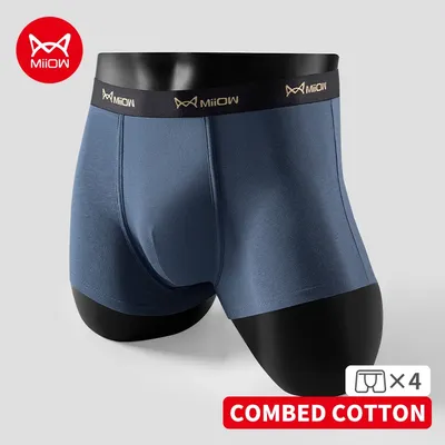 MiiOW 4Pcs Baumwolle Männer Unterwäsche Boxer Maulbeerseide Antibakterielle Schritt Herren Unterhose Atmungsaktive Schlüpfer der Männer Mann Boxer Image