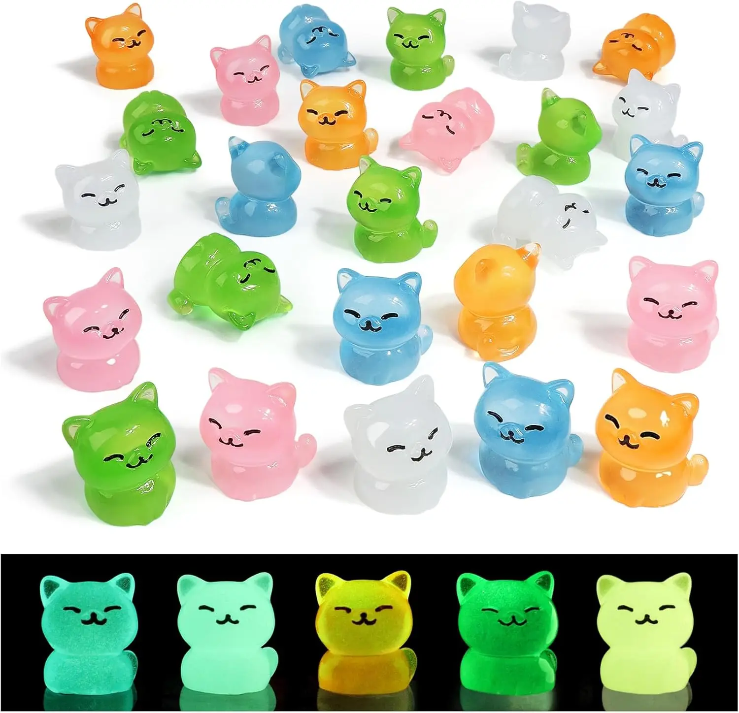 5/10 Stück leuchtende Mini-Katzenfiguren aus Kunstharz, die im Dunkeln leuchten, Katzen, Tiere, winzige Ornamente für DIY-Feengarten-Glasbehälter Image