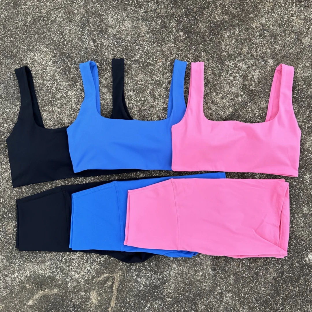 Einfarbig Hohe Taille Sport Yoga Kurze Leggings 2pc Weiche Frauen Gym Yoga Set Sexy Back Aushöhlen Gym Bh sportswear Workout Wear Image