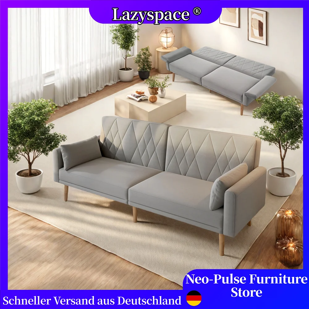 Lazyspace 3-fach verstellbares Schlafsofa mit Rückenlehne, Samt-Schlafsofa mit Schlaffunktion, 2-Sitzer-Multifunktions-Schlafsofa