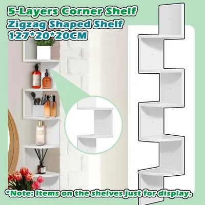 5-Layers Corner Shelf Display Stand Organizers Storage Floating Bookshelf Plant Holder Kitchen Accessories Zigzag Shaped Shelf