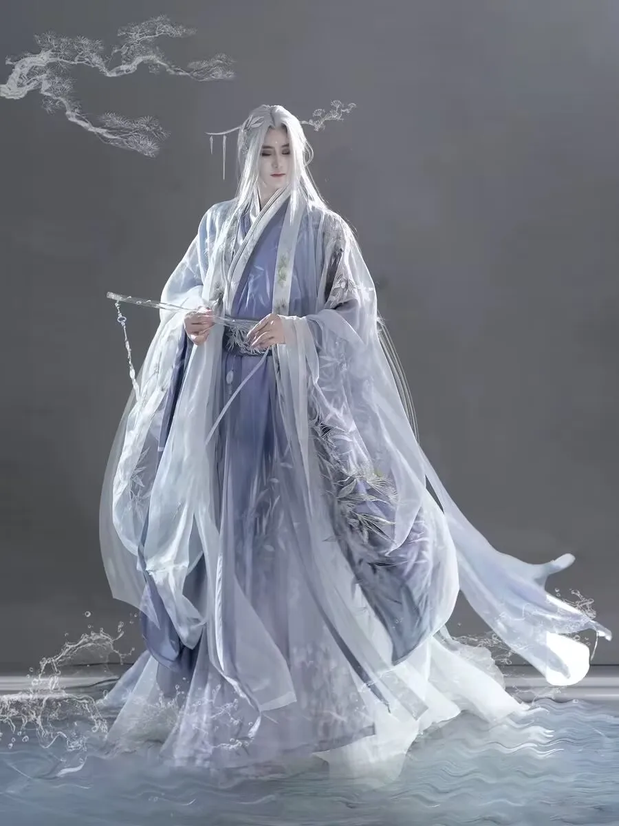 Chinesische Hanfu Männer & Frauen Vintage Stickerei Hanfu Anzüge Erwachsene Halloween Cosplay Kostüm Lila Hanfu 6 stücke Anzüge Plus Größe 3XL