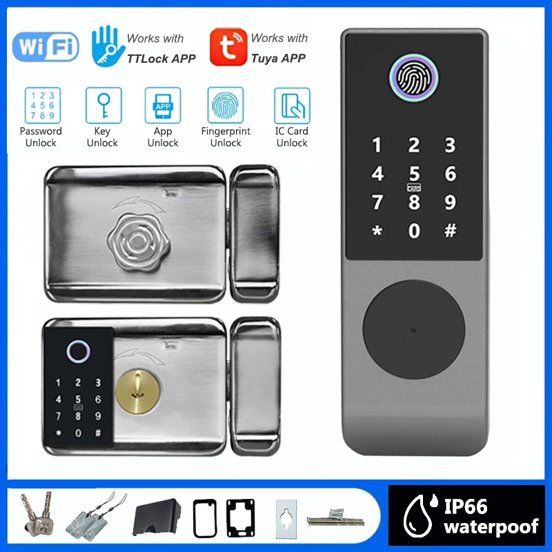 TTLock WIFI Doppel Seite Fingerprint Lock Wasserdichte Outdoor Digital Passcode IC Karte Keyless Tuya Smart Elektronische Türschloss Image