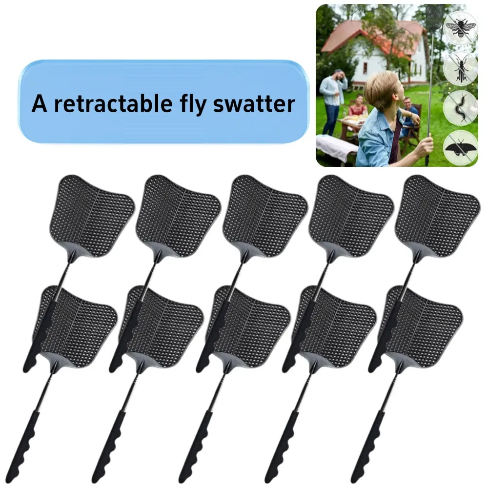 Teleskop-Fliegenklatschen mit langem Griff, robuster Kunststoff, robuste Fliegenklatsche aus rostfreiem Kunststoff, rutschfester Griff, Mückenschutzwerkzeuge