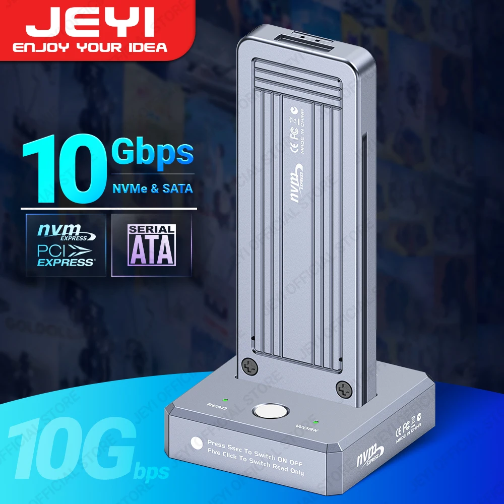 JEYI M.2 SSD-Leser (USB 3.2 10 Gbit/s) NVMe & SATA zu USB-C PCIe SSD Dockingstation Solid Disk Adapter mit Schreibschutz Image