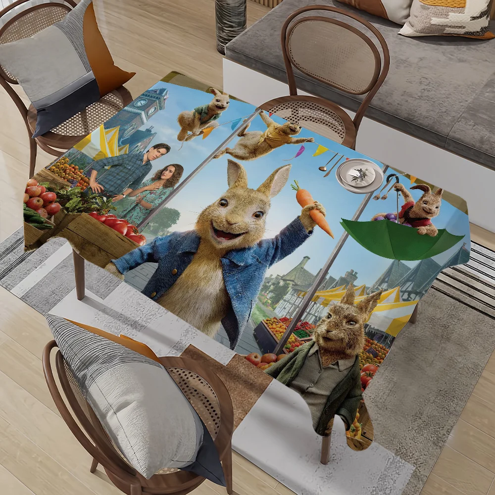 Film P-Peter R-Rabbit Niedliche Tischdecke, schmutzabweisend, dekorative, waschbare Tischdecken, Geburtstagsfeier, Esstisch