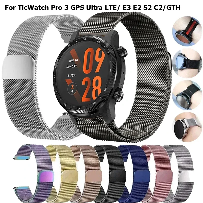 20 mm 22 mm Metallarmband für TicWatch Pro 3 GPS Ultra LTE Smartwatch Magnetschlaufenarmbänder für TicWatch E3 E2 S2 C2Plus GTH-Armband Image