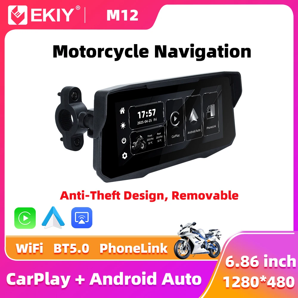 EKIY Wireless CarPlay Moto Android Auto 6,86 Zoll tragbares digitales Motorrad-Armaturenbrett GPS-Motorrad-Navigations-Display Image