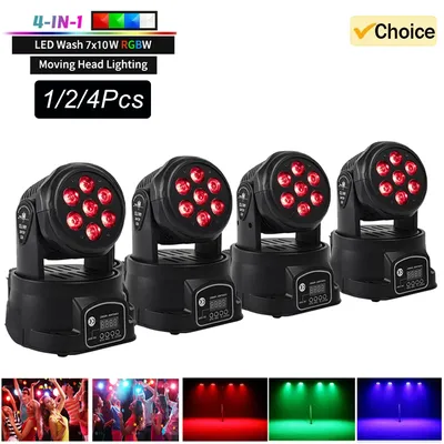 1/2/4PCS 7x10W LED Moving Head Light 4 IN 1 RGBW Professional Stage Effect DMX512 Wash Light for Disco DJ Music Party Dance Club