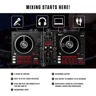 .FX – 2 Deck DJ Controller For Serato DJ with DJ Mixer, Capacitive Touch Jog Wheels authentic Built-in Audio Interface,