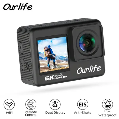 Ourlife 5K Action Camera 4K60FPS 2.0 Inch Touch Screen Wi-Fi 170° Wide Angle 30M Waterproof Helmet Video Recording Sports Camera