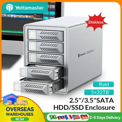 【Local Warehouse!】Yottamaster 150W Power 2/4/5Bay 5Gbps RAID USB3.0 2.5/3.5" SATA SSD HDD Docking Station With Cooling Fan