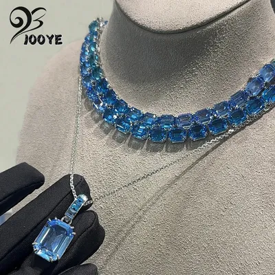 Original 2025 New Luxury Fine Jewelry Sets Charm Blue Water Drop Crystal Fashion Necklace Ring Earrings Women's Anniversary Gift