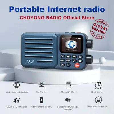 Choyong A8W Portable Internet Radio(GLOBAL VERSION) with WIFI&4G FM,Micro-SD Card,All World Digital pocket radio,choyoung