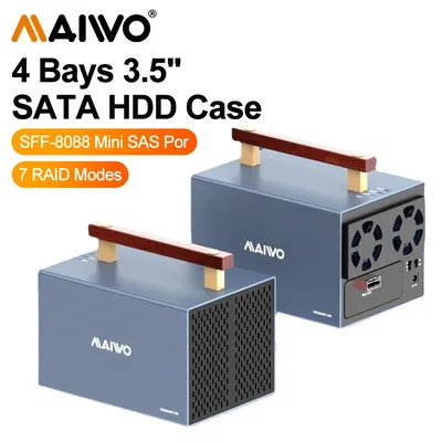 MAIWO 4-bay aluminum mini SAS to 3.5inch SATA HDD enclosure with RAID Hard Disk Cabinet External Type-C Disk Storage Cabinet HDD
