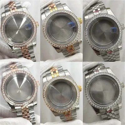 36mm/39mm Watch Case+Strap Sapphire Glass Diamond Bezel Case for NH35 NH36 4R 7S Movement Watch Parts Silver Gold Rose Case