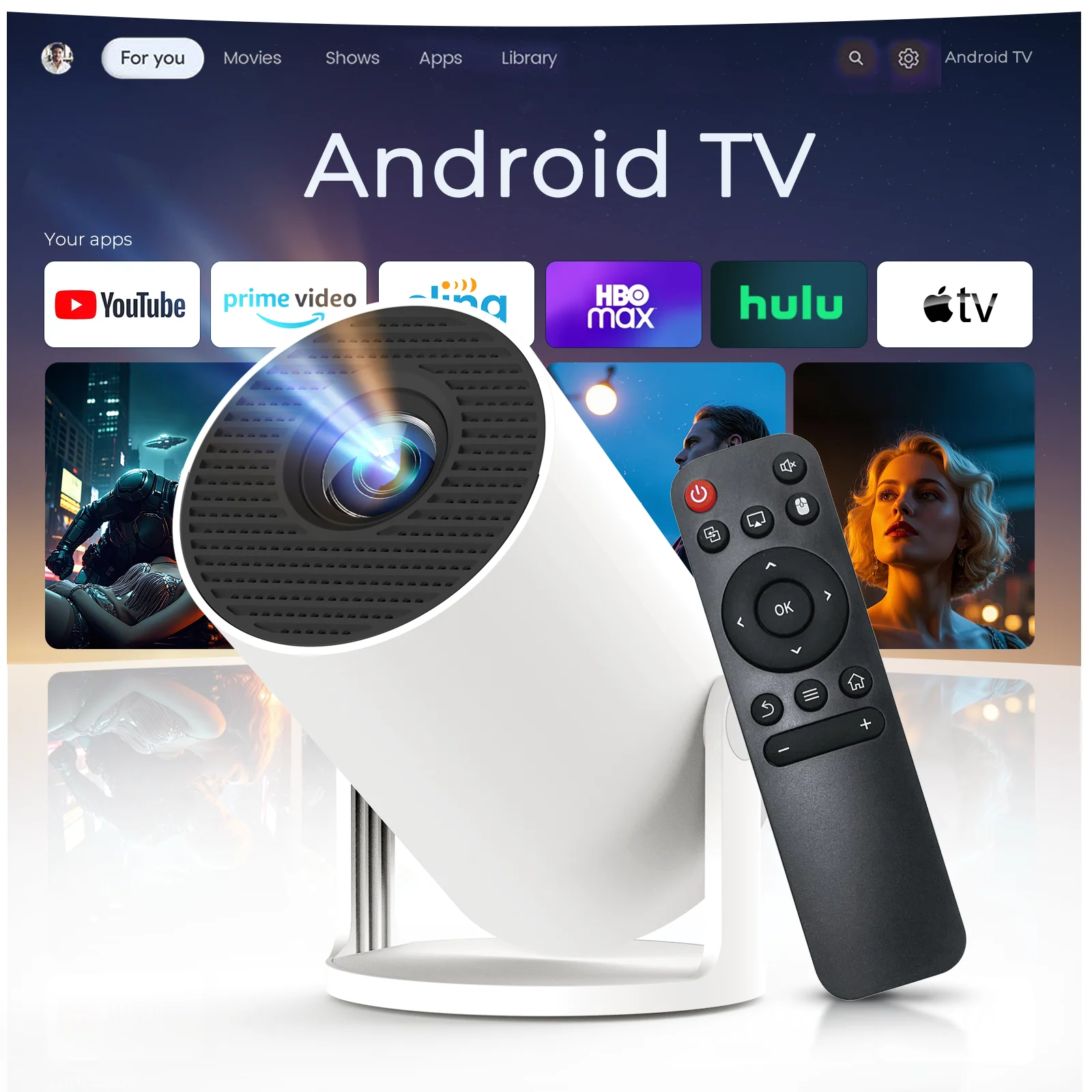 Mini Projector with Wifi and BluetoothPortable Projector 4K Support, Auto Keystone, AirMouse Remote, 180 Degree Rotation