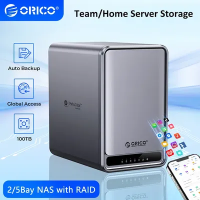 ORICO 2/5 Bay NAS Server Attached Storage Home Cloud Network System RAID 2.5/3.5"SATA Hard Disk Enclosure SSD HDD External Case
