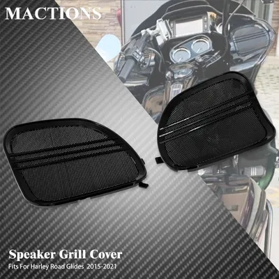 Motorcycle Black Tri-Line Speaker Grills Horn Cover Trim Mesh For Harley Touring CVO Road Glide FLTRX Special FLTRXS 2015-2023