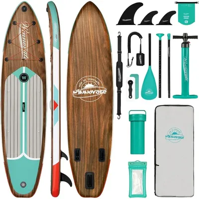 Inflatable Paddle Boards for Adults and Youth, 11'x33 Wood Grain Stand Up Paddle Board with SUP Accessories