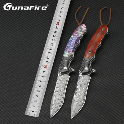 Tunafire VG10 Damascus Steel Knife Wood Handle Pocket Folding Knife Professional Kitchen Fruit Small Utility Knives Hand Tools