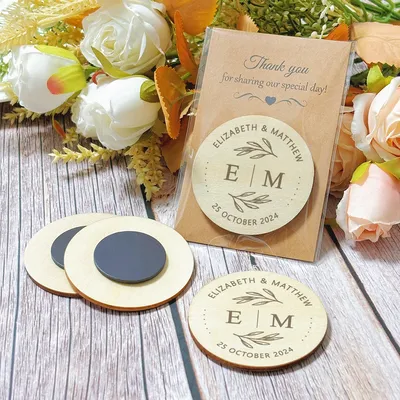 Wedding Favors Personalized Wooden Magnet with Thank You Card Wedding Souvenirs for Guests Custom Fridge Magnets