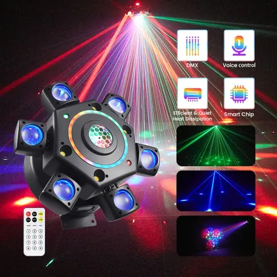 Professional 100W Lyre Beam Mobile Heads 6 Arm Bee Eye Moving Head RGBW Rotating Disco Ball DMX DJ Party Nightclub Stage Light