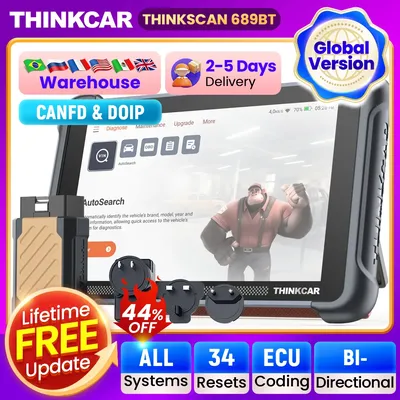 THINKCAR THINKSCAN 689BT Professional Car Diagnostic Tool CANFD DOIP Bi-directional ECU Coding 34 Reset Full System Obd2 Scanner