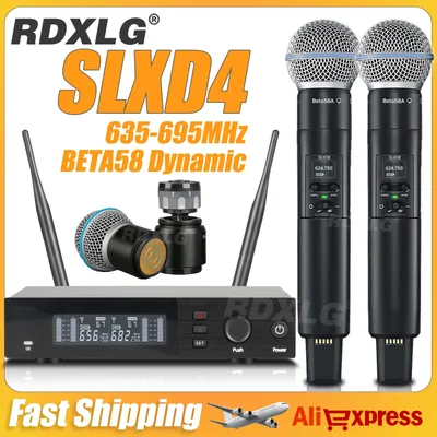 Top Quality！SLXD4 Professional Dual Wireless Microphone Stage Performance 2 Channels 600-699MHz UHF Karaoke Metal Handheld SLXD2