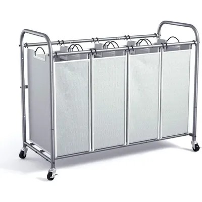 Separated Laundry Hamper Cart with Wheels and Removable Bags, Rolling Laundry Basket 4 Section Heavy Duty Laundry Sorter
