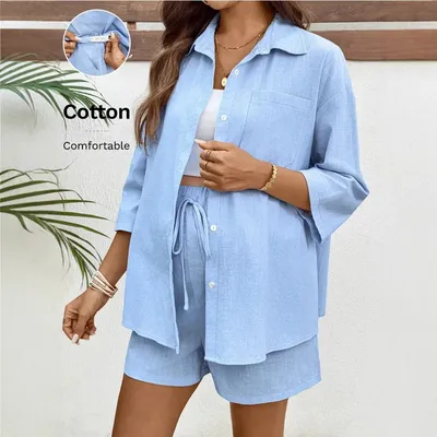 Maternity Clothes Fashionable Shorts Solid Color Pregnant Women Clothing Shirt Set Casual Loose Mid-sleeved Pregnancy 2pcs Set