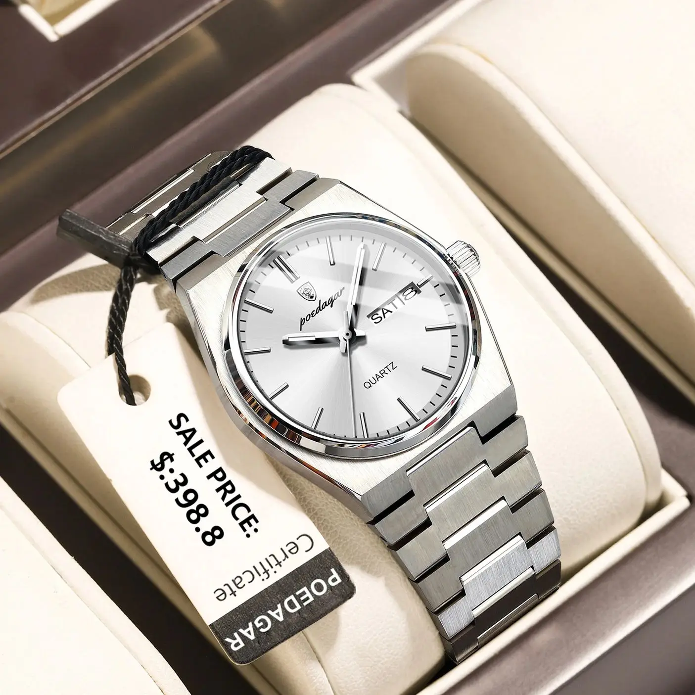 POEDAGAR Original New Woman Watch Stainless Steel Waterproof Luminous Ladies Wristwatch Date Week Elegant Quartz Women