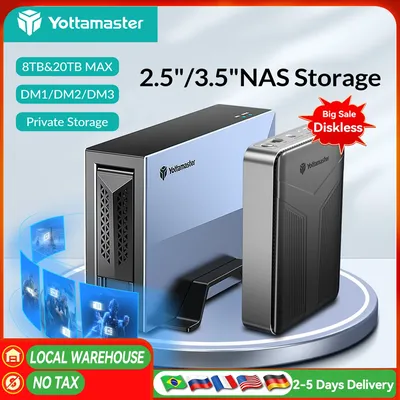 Yottamaster NAS External Case Hard Drive Network Storage 2.5"3.5"SATA SSD Enclosure Auto Backup Server Cloud【US/BR Warehouse!】