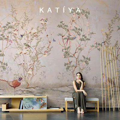 Customized products flower and bird wallpaper new Chinese pastoral flower living room bedroom sofa background wall hotel mural