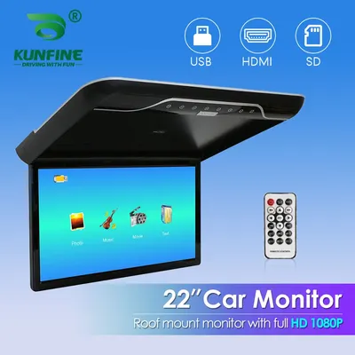 22 Inch Car Roof Monitor 1080P Flip Screen Top Multimedia Video Ceiling Roof Mounted Display With 16-color Ambient Light HDMI FM