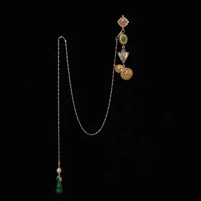 Retro court style antique gold crafts gourd pendant original pearl chain long brooches for women Hanfu accessories jewelry