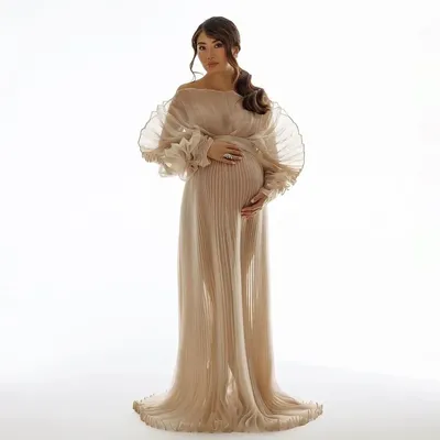 2025 Fashion Sheer New Pleated Organza Maternity Dresses for Photoshoot Pregnant Dress Maternity Baby Shower Dresses YEWEN