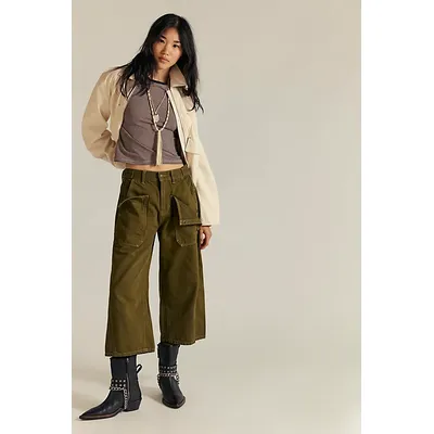 We The Free Liberty Wide Crop Jeans at Free People in Fir Green, Size: 30