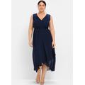 Abendkleid SHEEGO "Abendkleid", Damen, Gr. 54, Normalgrößen, blau (marine), 100% Polyester, unifarben, lang, V-Ausschnitt, ohne Ärmel, Kleider