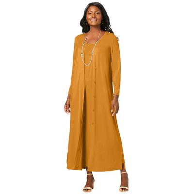 Plus Size Women's 2-Piece Stretch Knit Duster Set by The London Collection in Rich Gold (Size 26/28)