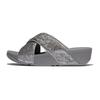 Pantolette FITFLOP "LULU CRINKLED SHIMMER", Damen, Gr. 38, silber (silberfarben, grau), Synthetik, Textil, Glitzer, modisch, Schuhe, Slides, Badeschuh, Abendmode mit Glitter