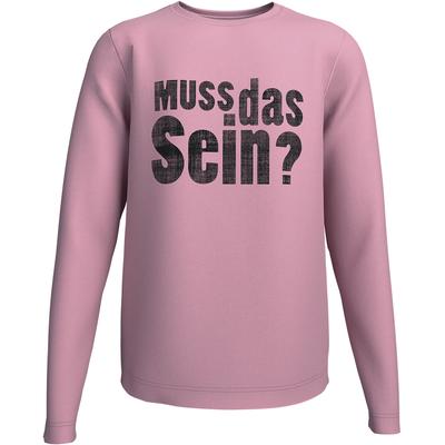Langarmshirt KIDSWORLD "Spruch: MUSS DAS SEIN", Mädchen, Gr. 128/134, rosa, Jersey, Obermaterial: 100% Baumwolle, bedruckt, modisch, Basic hüftlang, Rundhals, Langarm, Shirts, Lässiger Sprüche-Print Image