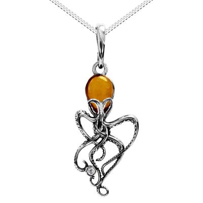 Kette mit Anhänger OSTSEE-SCHMUCK "Ostsee-Schmuck Kette mit Anhänger Tintenfisch" Gr. 42, silber (silberfarben), Halsketten, Damen, 42cm, Silber 925 (Sterlingsilber), L: 42cm Image