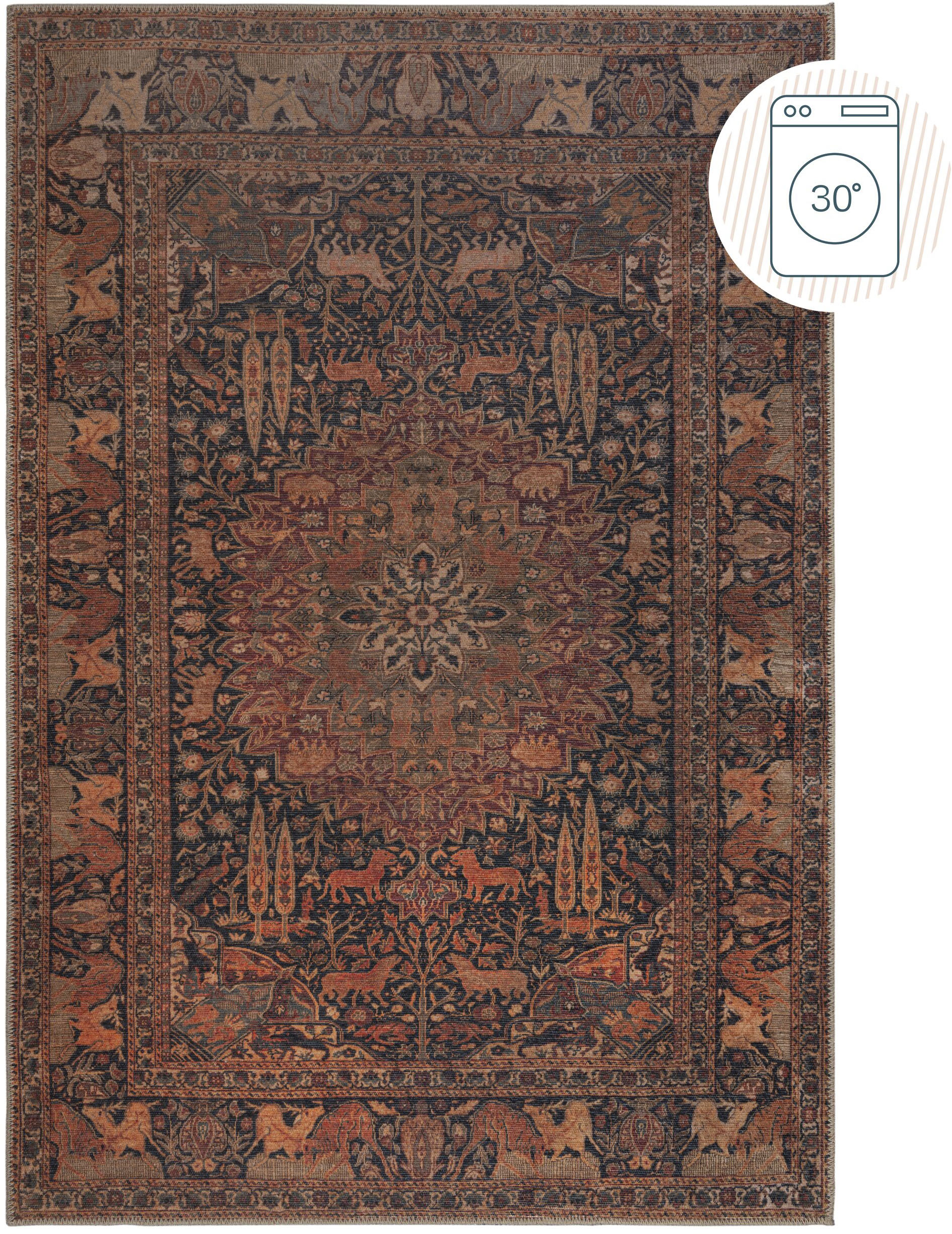 Teppich FLAIR RUGS "Nico", rot, B:152cm H:4mm L:230cm, Kunstfaser, Teppiche, Waschbarer Traditioneller Teppich Image