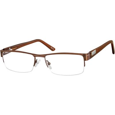 Zenni Men's Rectangle Prescription Glasses Half-Rim Brown Plastic Frame