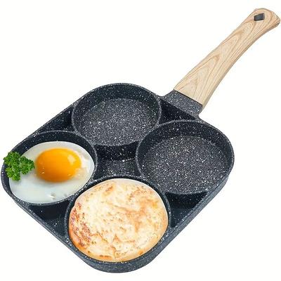 4-in-1 Cast Iron Egg Pan, Nonstick Skillet with Single Handle, Dishwasher Safe and Electric Stove Compatible, Multipurpose Kitchen Tool for Cooking Eggs, Pancakes, and More