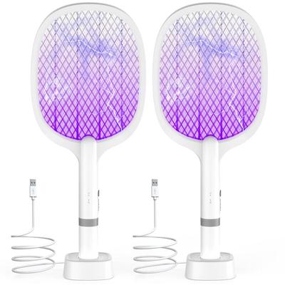 Elektrische Fliegenklatsche 5000V, Extra Stark Elektrische Fliegenfänger mit USB C Ladebasis, 2 in Image