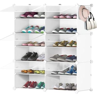 Ersandy - Schuhschrank, Schuhaufbewahrung für bis zu 24 Paar, 2 x 6 Regale, weißer Schuhschrank, Image
