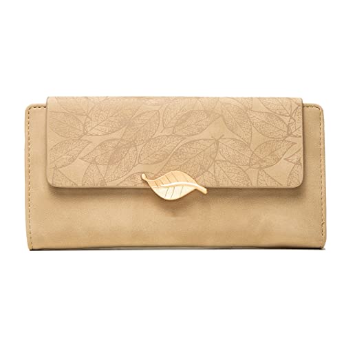 LOKAXXZU Women's Wallet Leaf Women Wallet Pu Leather Female Short Coin Purse Fashion Feminina Purse High Capacity Card Holders Long Wallets (Color : Apricot)